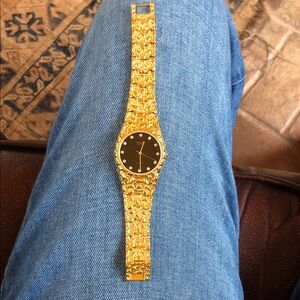 Vtg gruen mens 12 diamond nugget watch